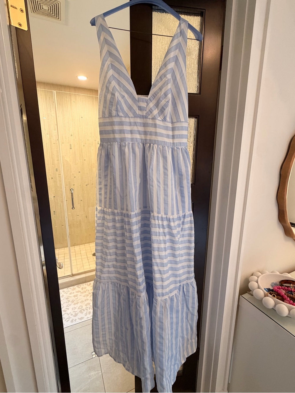 AVARA Blue & White Striped Tiered Maxi Dress XL - brand new, never worn!!!!